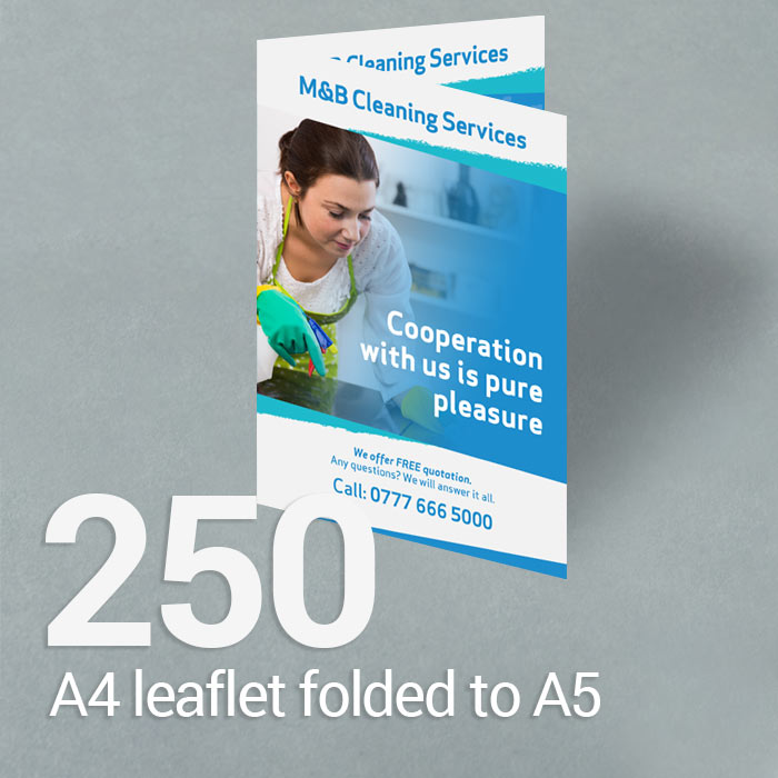 250 A4 leaflet folded to A5 Gloss/Silk